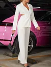Urban Belly-Hollow Blazers Top&Wide Leg Simple Two-Piece Suits