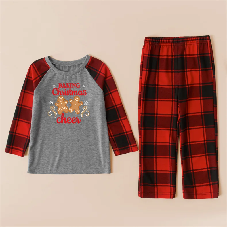 Family Matching Letter And Cute Gingerbread Man Print Christmas Pajamas Sets (with Pet Dog Clothes)