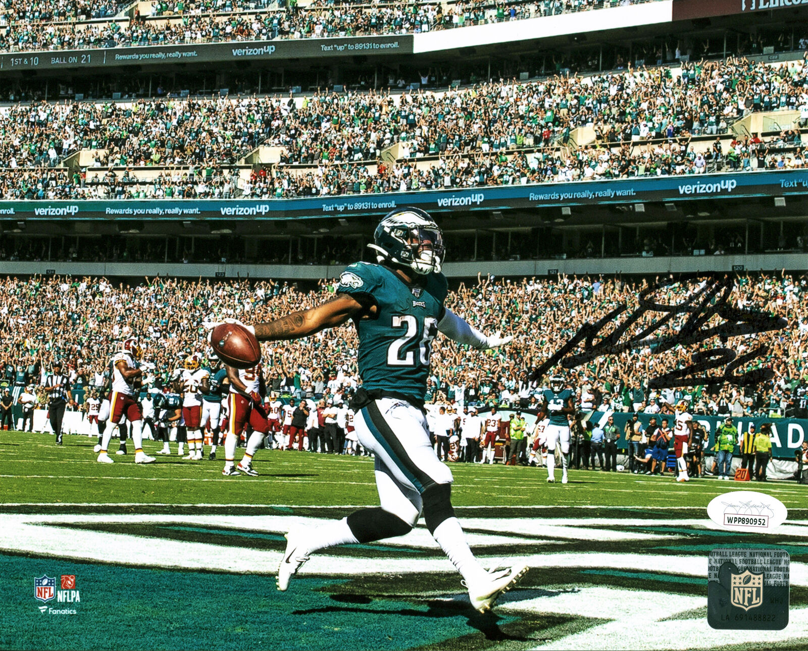 Eagles Miles Sanders Authentic Signed 8x10 Horizontal Photo Poster painting JSA Witness
