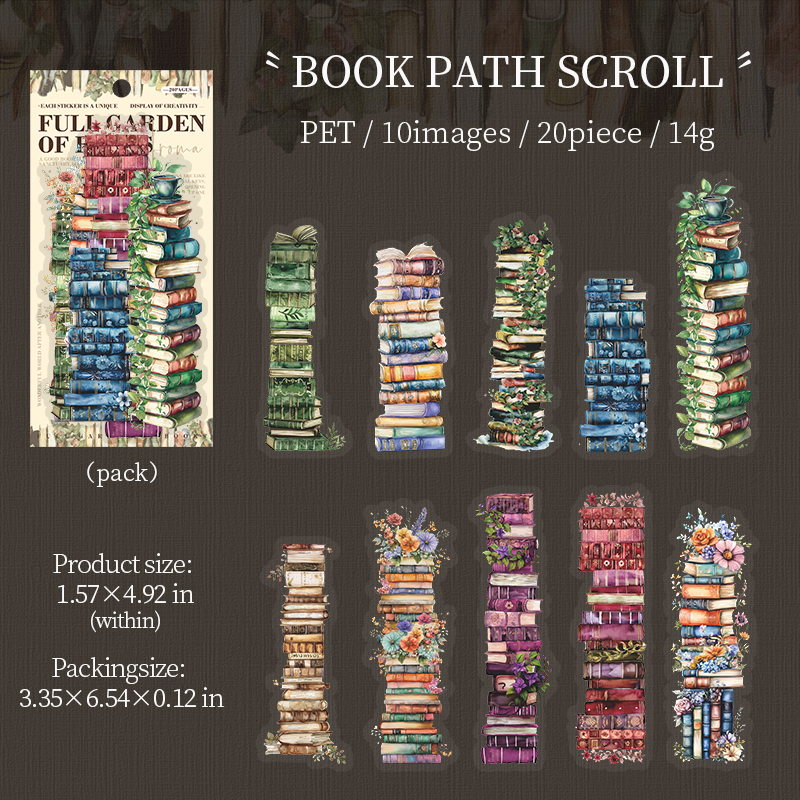 PET Sticker - Bookish Fragrance Fills The Garden Series Vintage Flower Book Landscape 