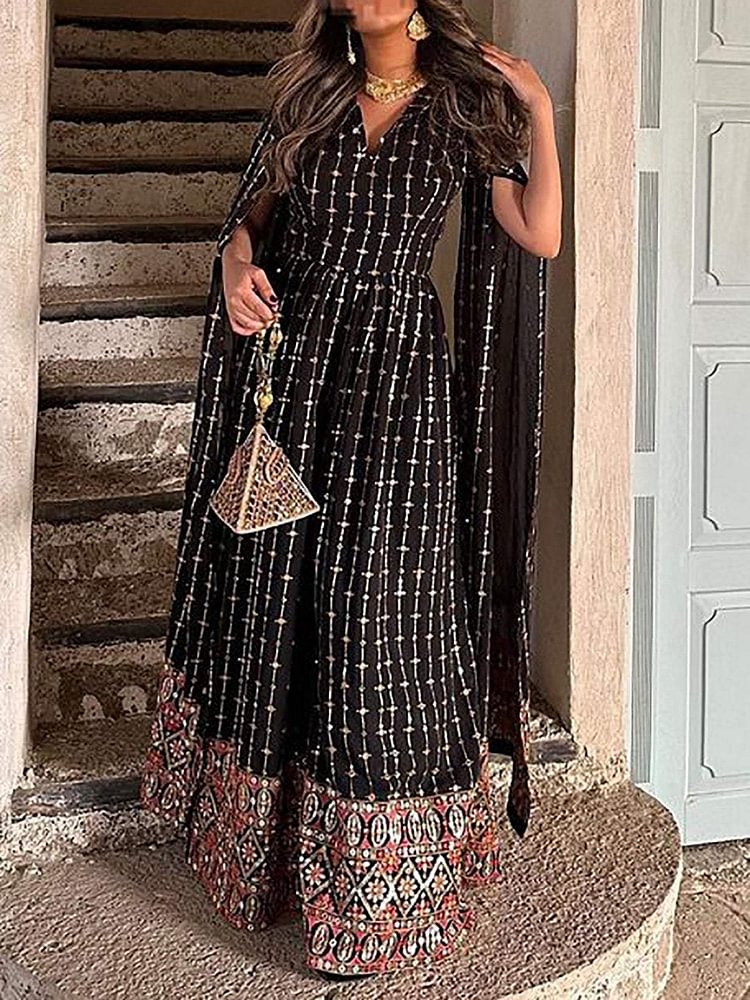 Elegant Printed V-neck Dress