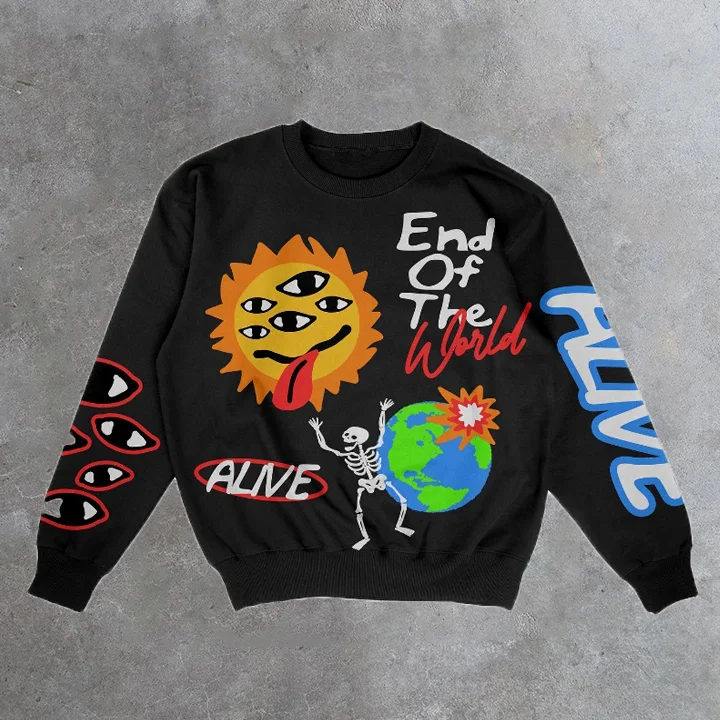 Personalized Vintage End Of The World Graphic Street Hip Hop Crewneck Sweatshirt