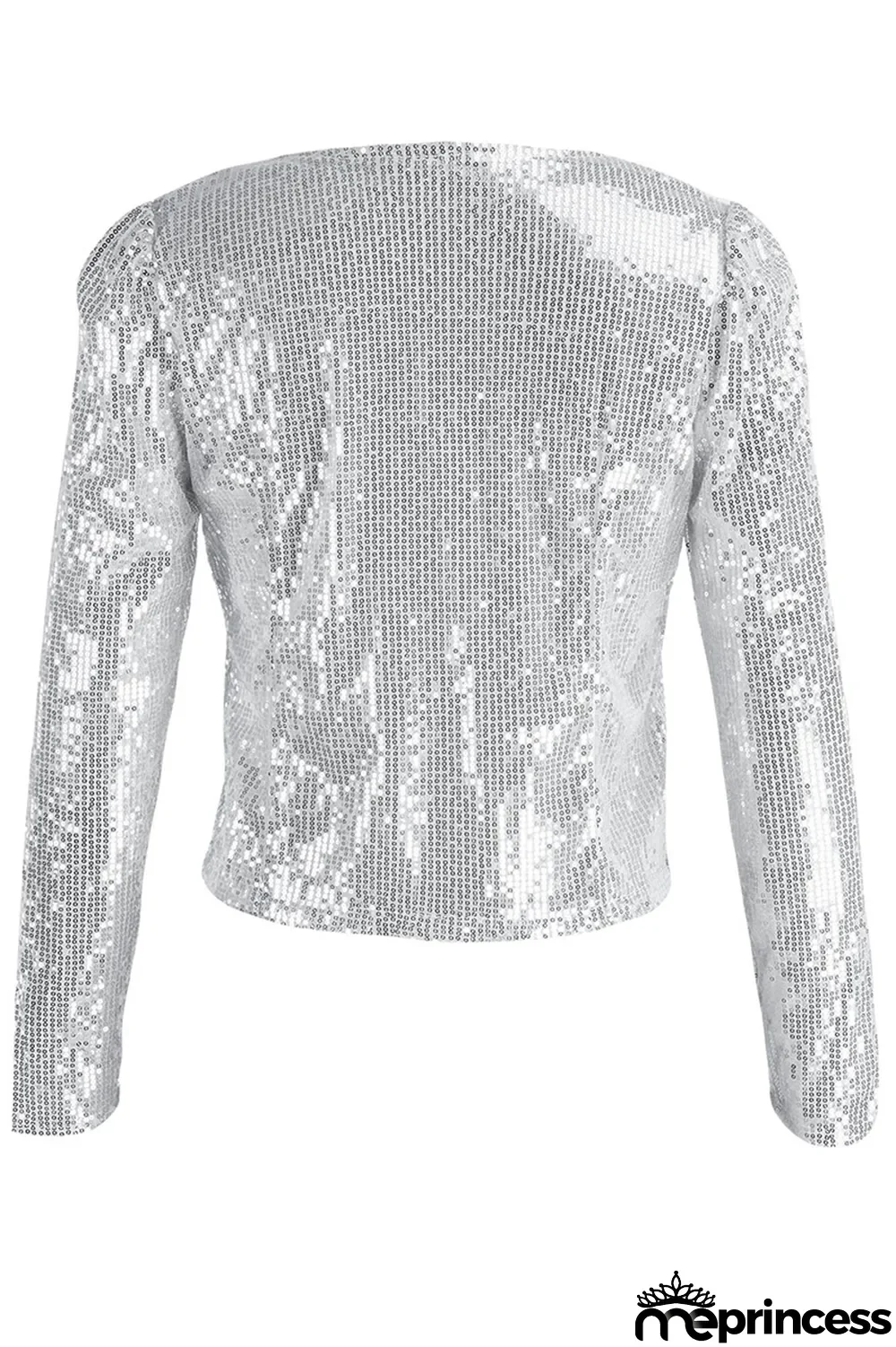 Champagne Fashion Solid Sequins Patchwork O Neck Outerwear