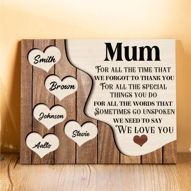 5 Names-Personalized Mum Wooden Frame Custom Names Home Decoration for Mother