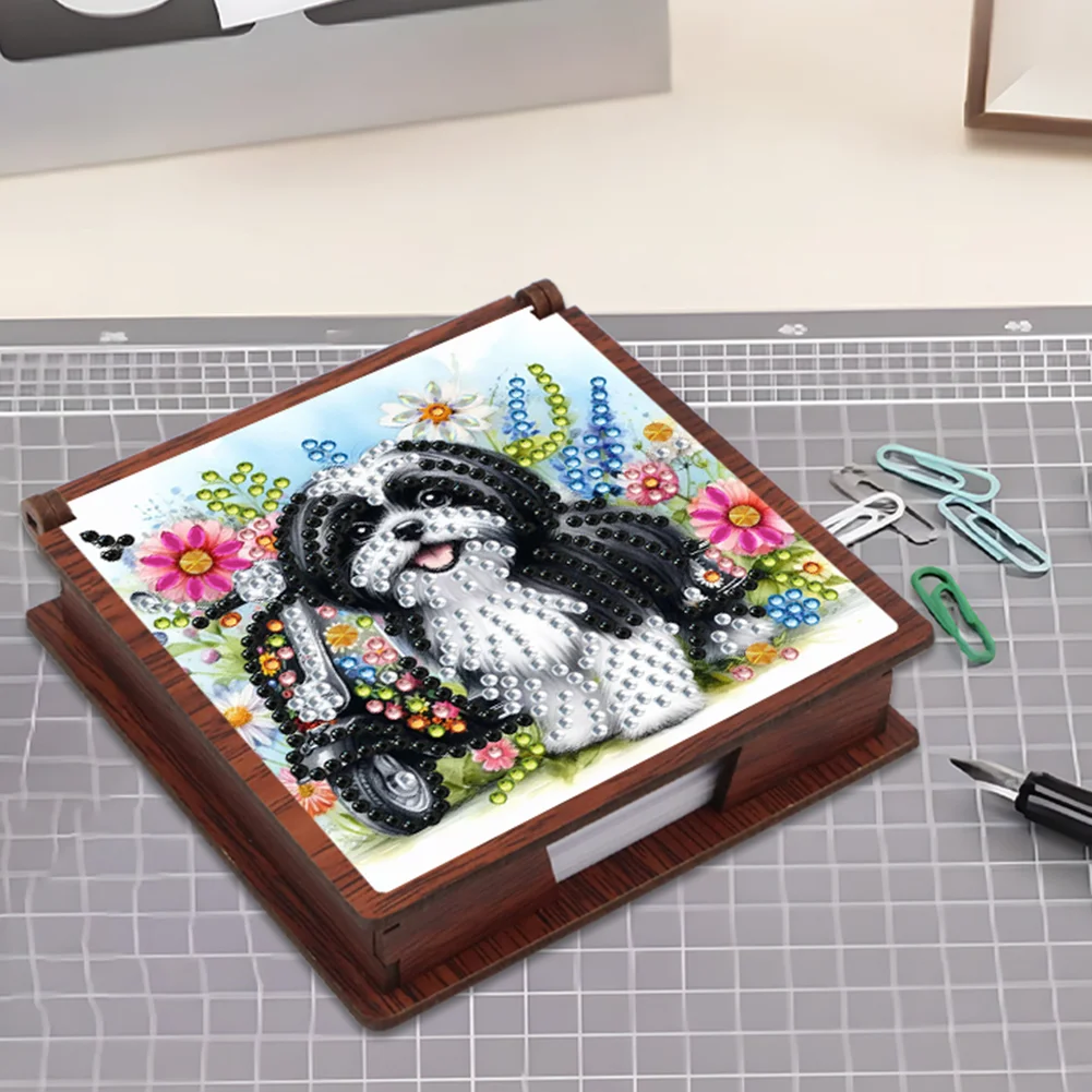 Wooden 5D Diamond Painting Kit Note Box DIY Diamond Art Notepad Box (Dog A)