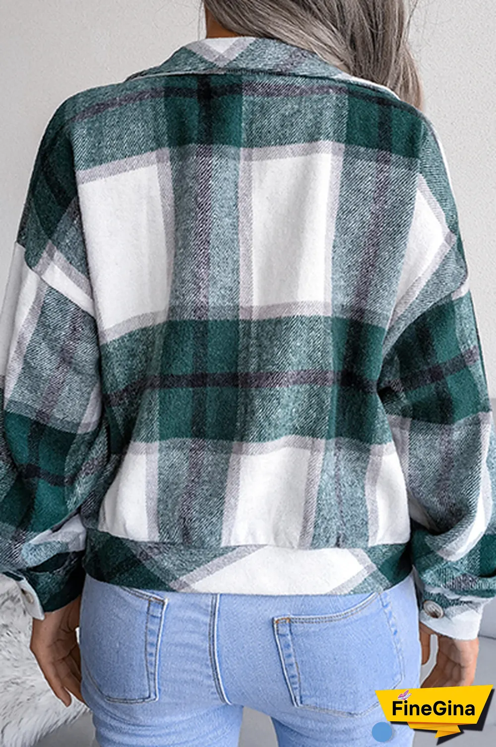 Casual Plaid Patchwork Buckle Turndown Collar Outerwear(3 Colors)
