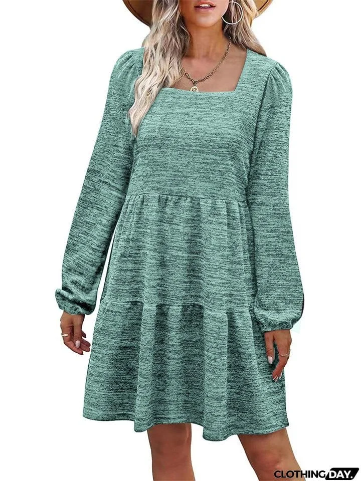 Stylish Square Collar Splice Dresses for Female