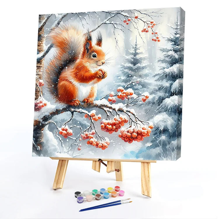 Oil Paint By Numbers - Watercolor Winter Squirrel - 40*40CM