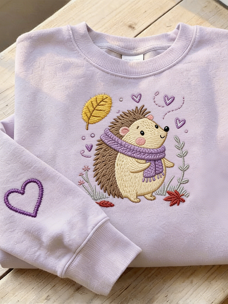 Cute Hedgehog Pattern Design Casual Round Neck Sweatshirt wearshes