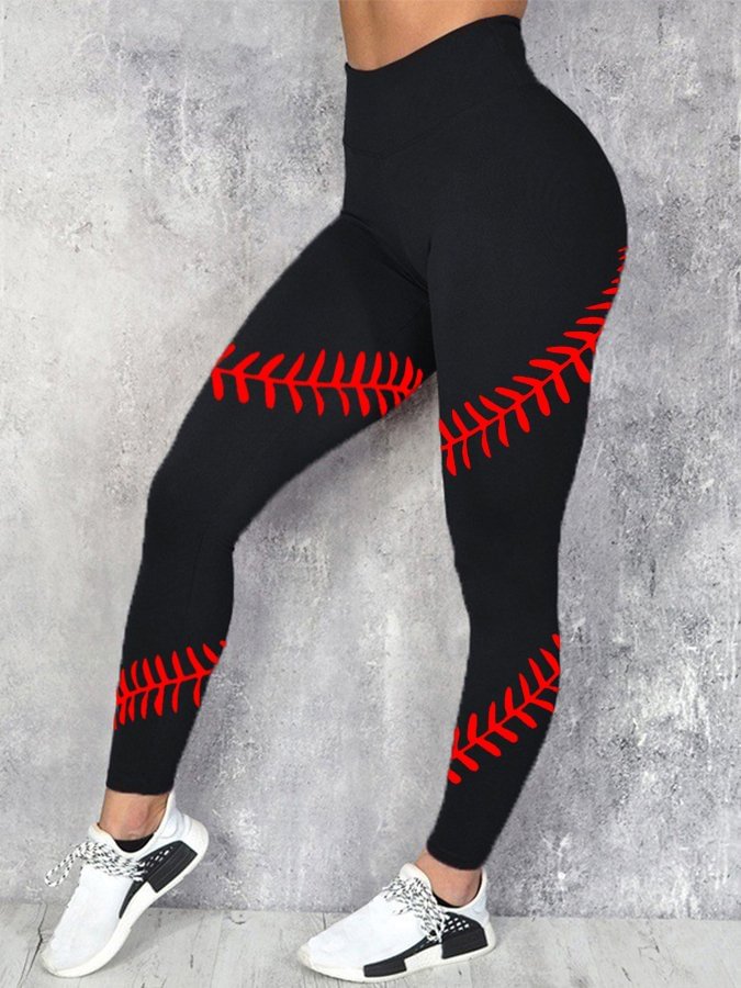 Baseball Laces Printed Stretch Leggings
