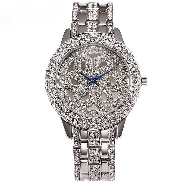 Iced Out Silver Gold Silver Quartz Luxury Women Watches-VESSFUL