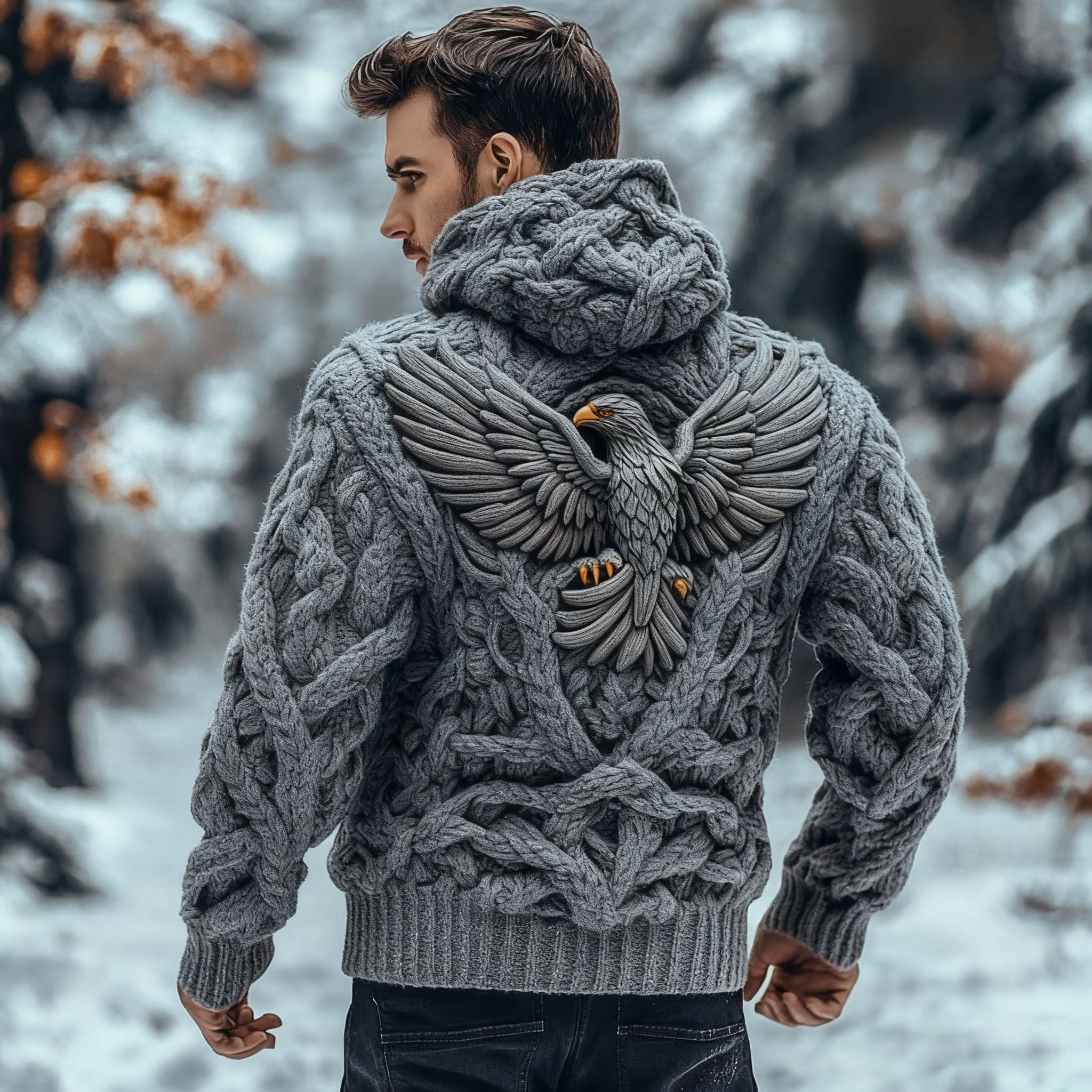 Men's Viking Tribal Eagle Celtic Chunky Knit Hooded Sweater  artssus