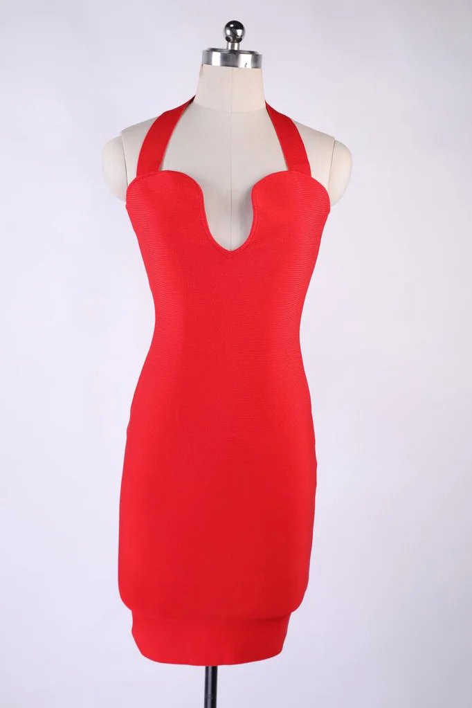 Red Halter Bandage Dress SIze M