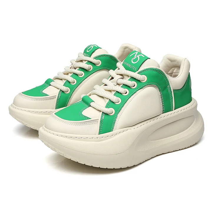 沸騰ブラドン Men's Sneakers Chunky Low-Top MINS 15 Beige Green White K-POP・アジア