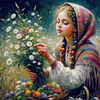 Girl Picking Flowers-11CT Stamped Cross Stitch 50*50cm/19.69*19.69in