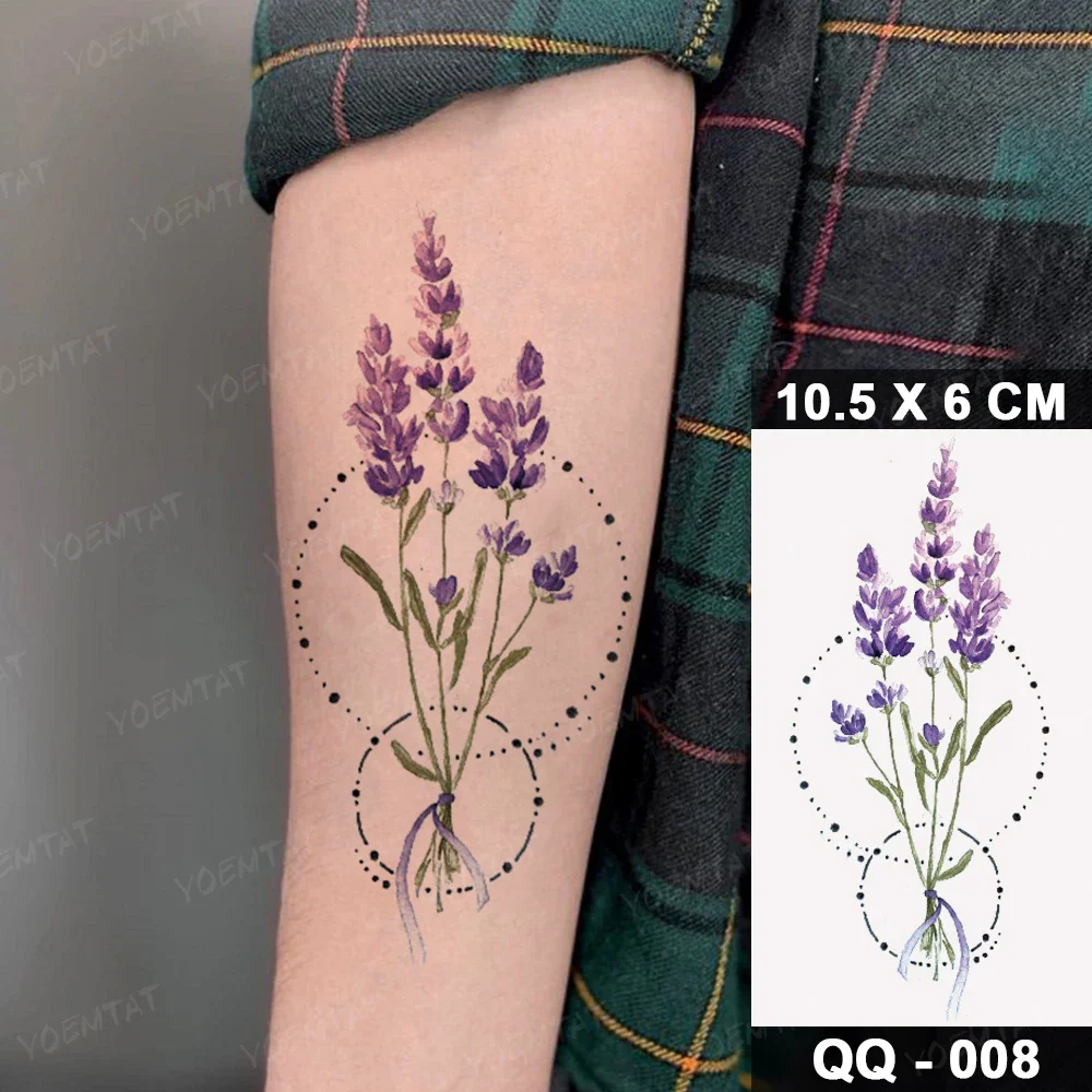 Sdrawing Temporary Tattoo Sticker Color Realistic Lavender Flower Flash Tatoo Woman Kid Child Body Art Transfer Fake Tatto Man