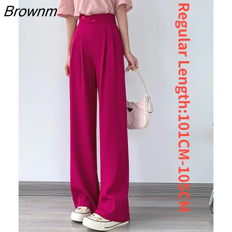 Brownm Women Pants Elegant 2023 Office Summer Spring Casual Suit Pant High Waist Wide Leg Black Trousers Loose  Streetwear Women