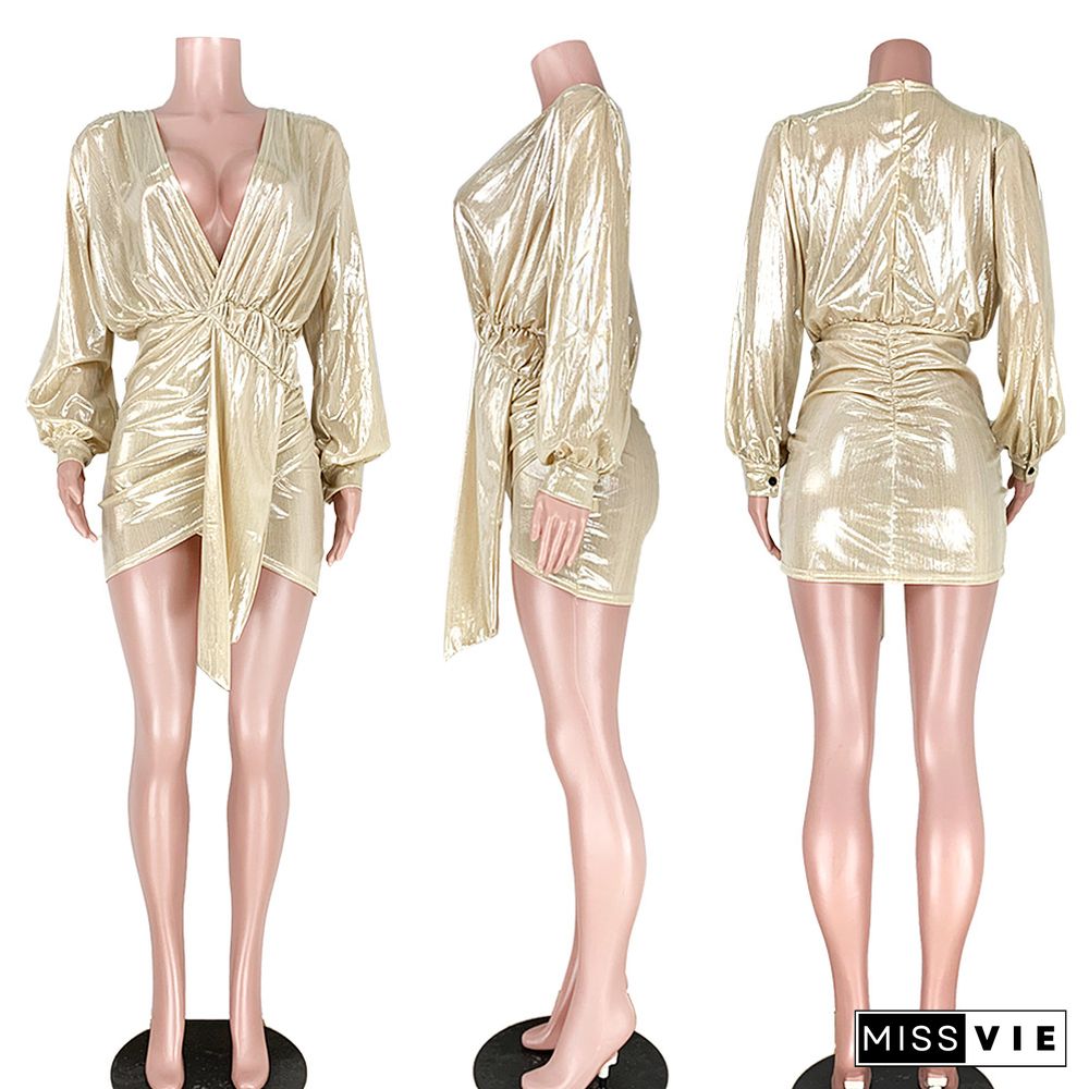 Gilding Deep V-neck Zipper Sexy Skirt Nightclub Dress