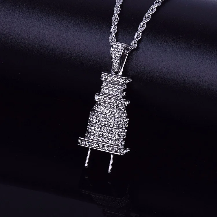Iced Out Plug Pendant Necklace Hip Hop Jewelry