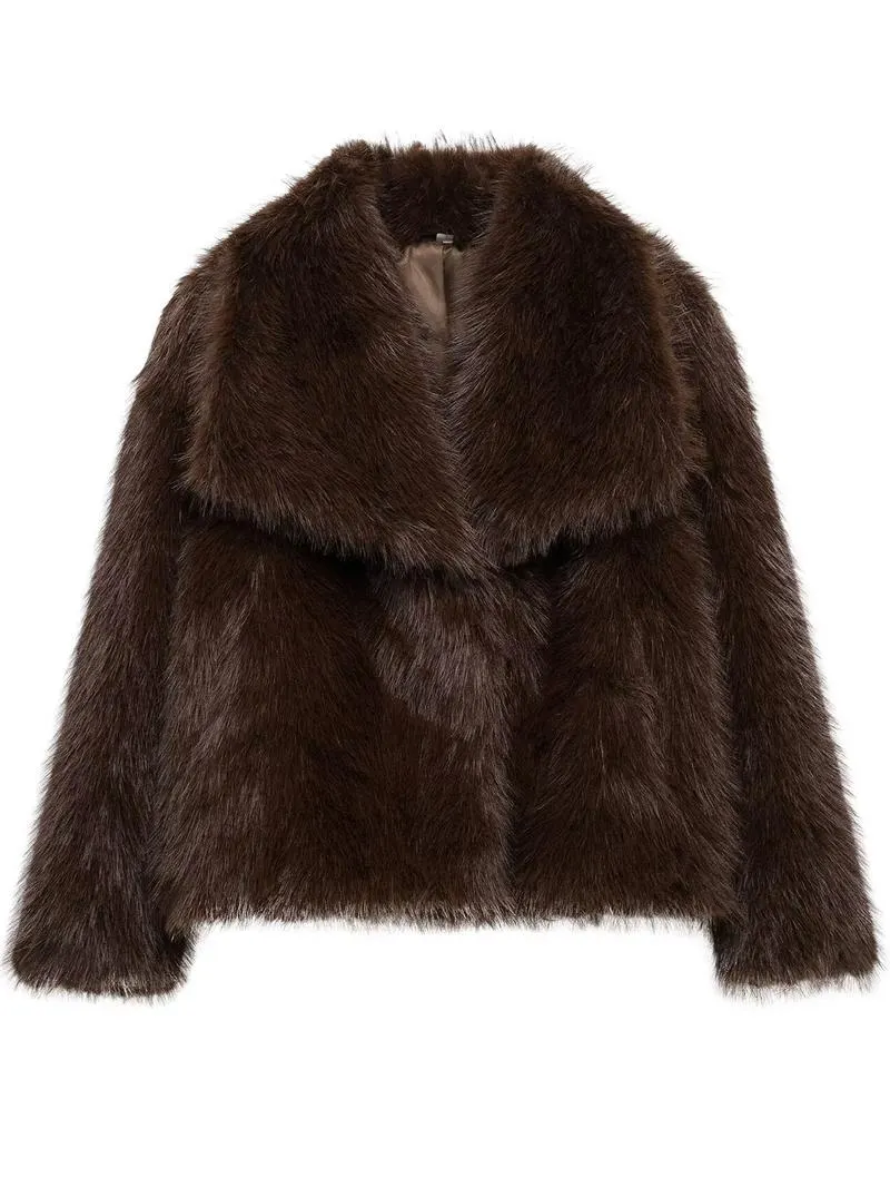Women's Solid Color Faux Fur Fuzzy Jacket, Casual Long Sleeve Collared Fuzzy Coat for Fall & Winter, Women's Clothing for Daily Wear, Cute Tops