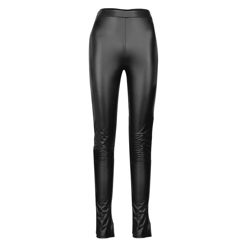 Leather Casual Pants Small Feet Pants Women Warm Trousers Sexy Tight-Fitting Ladies Stretch High-Waist Pants Fashion Pure Color