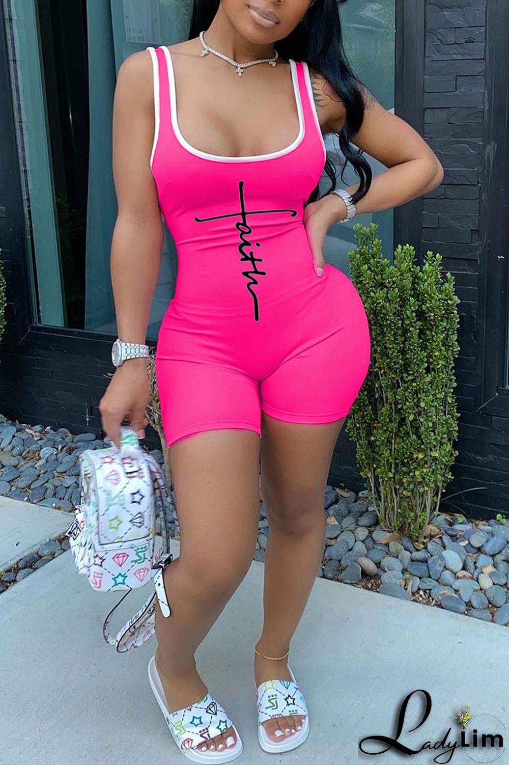 Tangerine Red Casual Print Split Joint U Neck Regular Jumpsuits