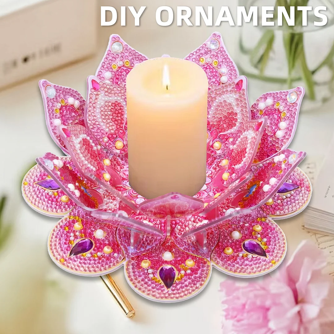 Lotus DIY Diamond Art Painting Kits of Candle Holder Diamond Painting Candle Holder Kit Diamonds Paintings Candlestick Holder Kit for Aromatherapy & Home Decor (Pink)