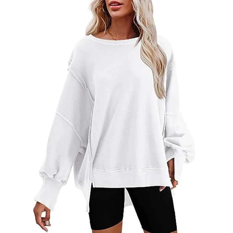 Nigikala Nigikala Women's Clothing 2025 Autumn And Winter New Women's Large Round-Neck Sweatshirt Side Open Fork Long-Sleeved Sweater