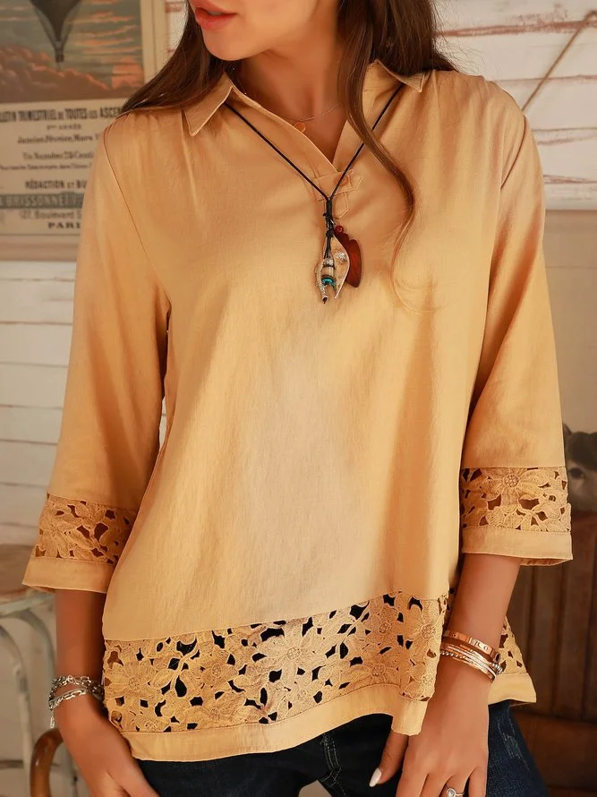 Deep Apricot Cotton Holiday Shirt Collar Shirts & Tops