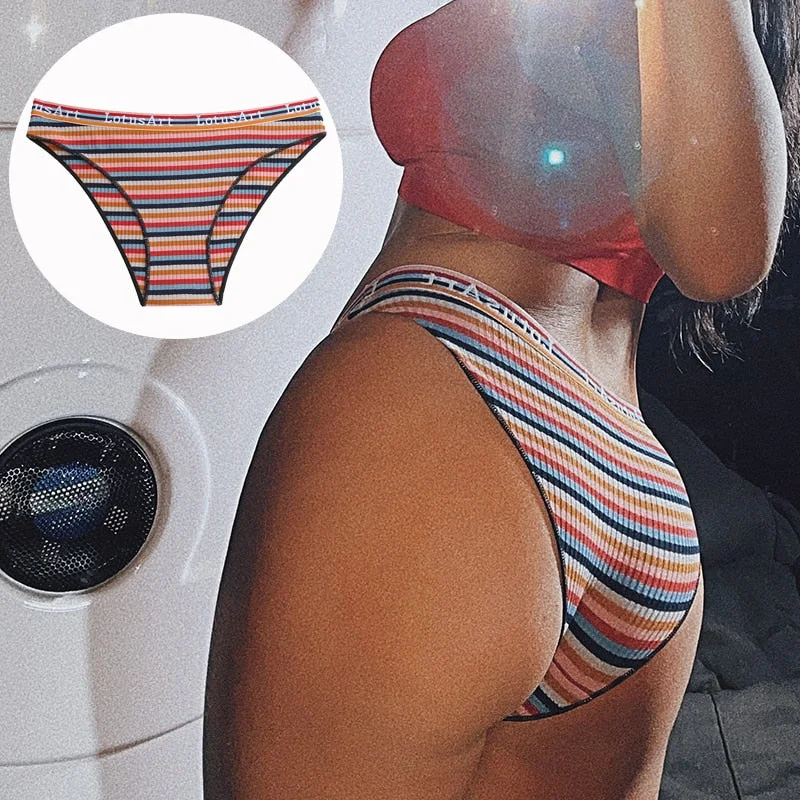 French Style Striped Cotton Panties Sexy Underwear Women Lingerie Female Panties Underpants Colorful Briefs Intimates Pantys