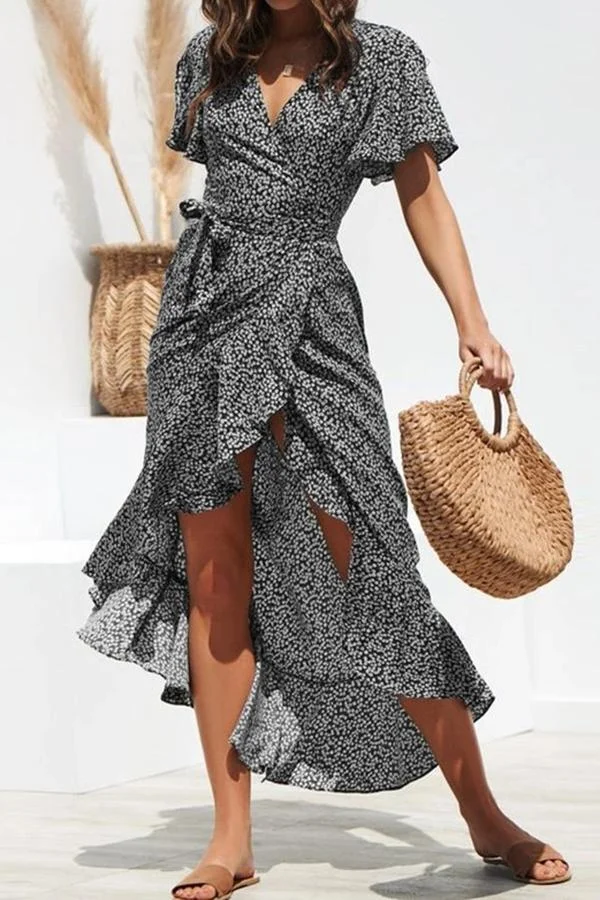 Womens Floral Beach Sashes Party Dress-Allyzone-Allyzone