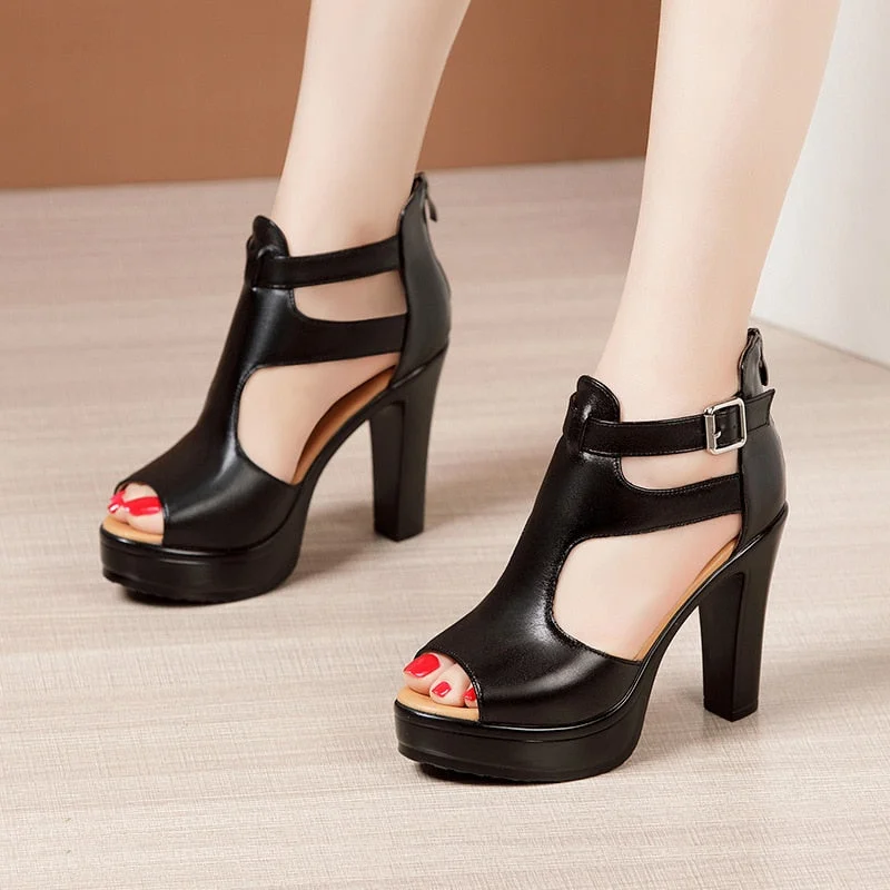 Open Head Thick Bottom 10cm Block Heel Platform Shoes Summer 2022 Small Plus Size 32-43 High Heels Gladiator Sandals Office