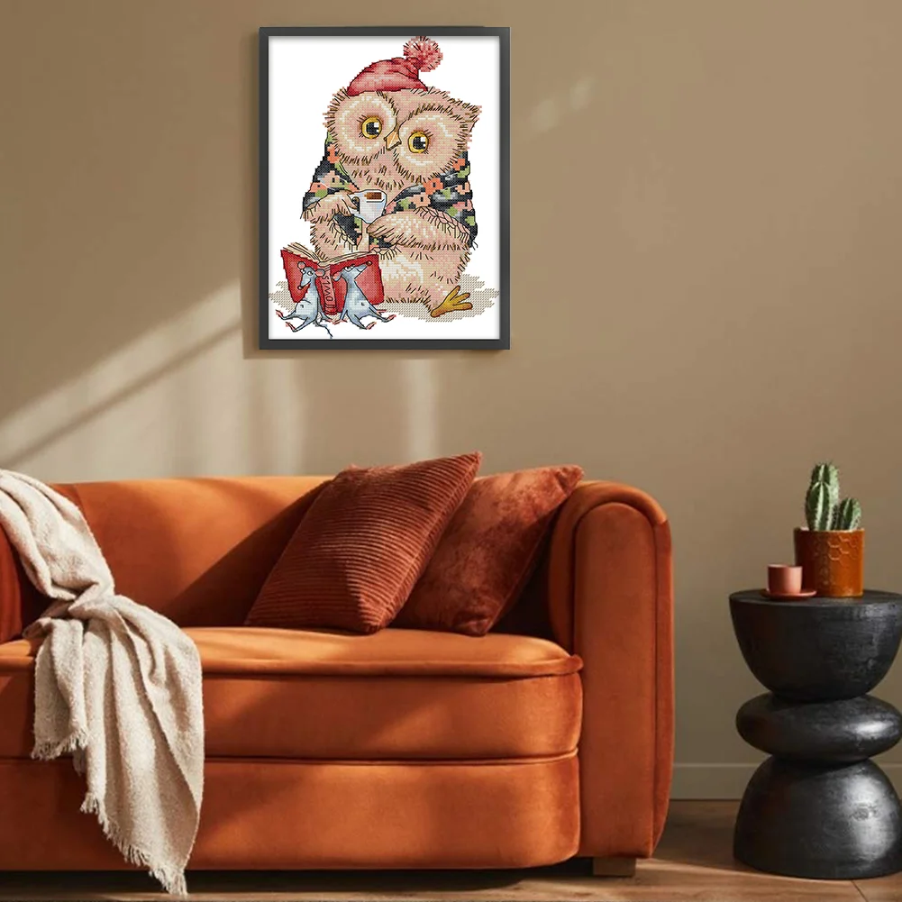 DIY Stamped Cross Stitch 14CT Partial Embroidery 22*30cm - Owl Who Loves Learning