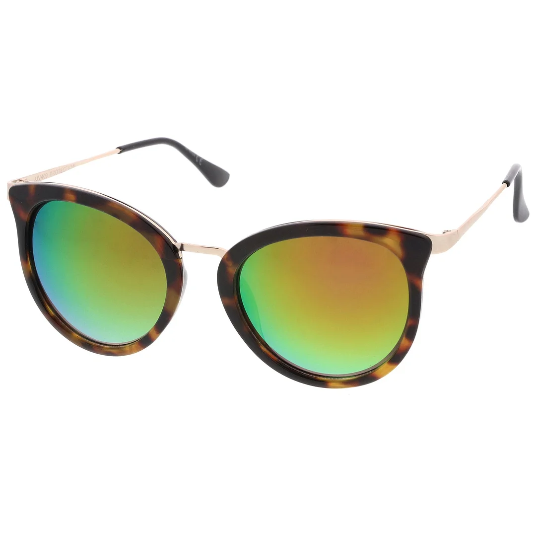 Modern Slim Metal Temple Colored Mirror Lens Cat Eye glasses 54mm