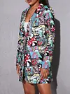 Fashion Graffiti Printed Buttoned Long Sleeve Urban Blazer Outerwear