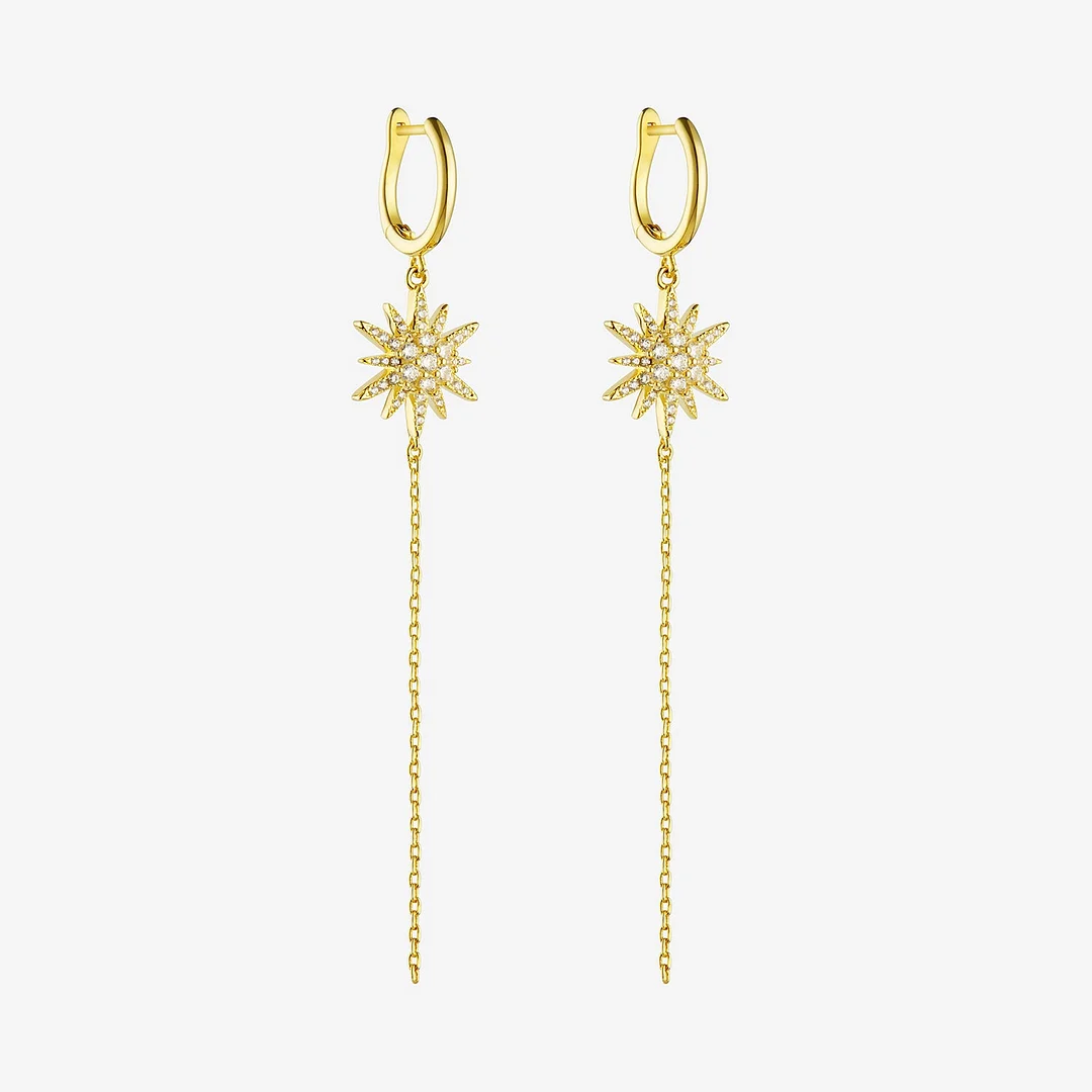 Lucky Shining Star 14K Gold Hoops Earrings