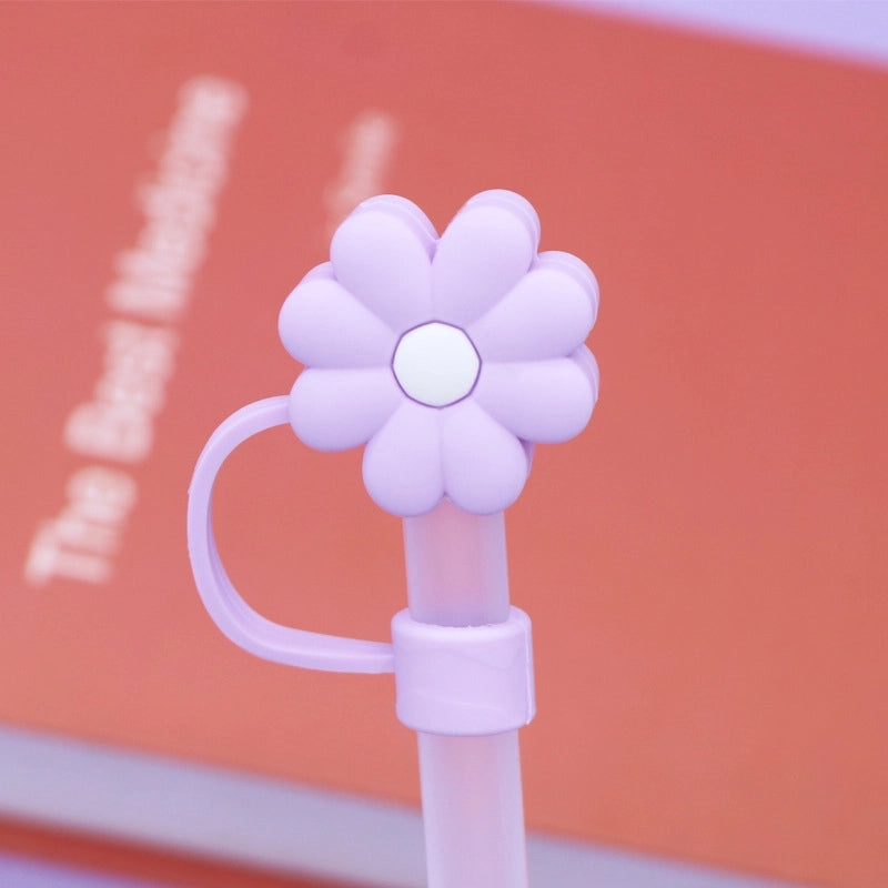 5 Pieces Silicone Straw Cap Flower Cartoon Baiyun Cup Straw Protective Cover Dust Plug 10mm