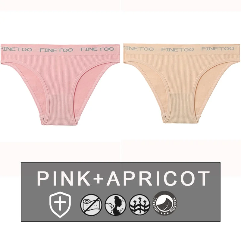 FINETOO 2PCS/Set Women's Seamless Panties Midi-Waist Femme Underpants Briefs Underwear Lingerie Letter Printed 9 Colors Pantys