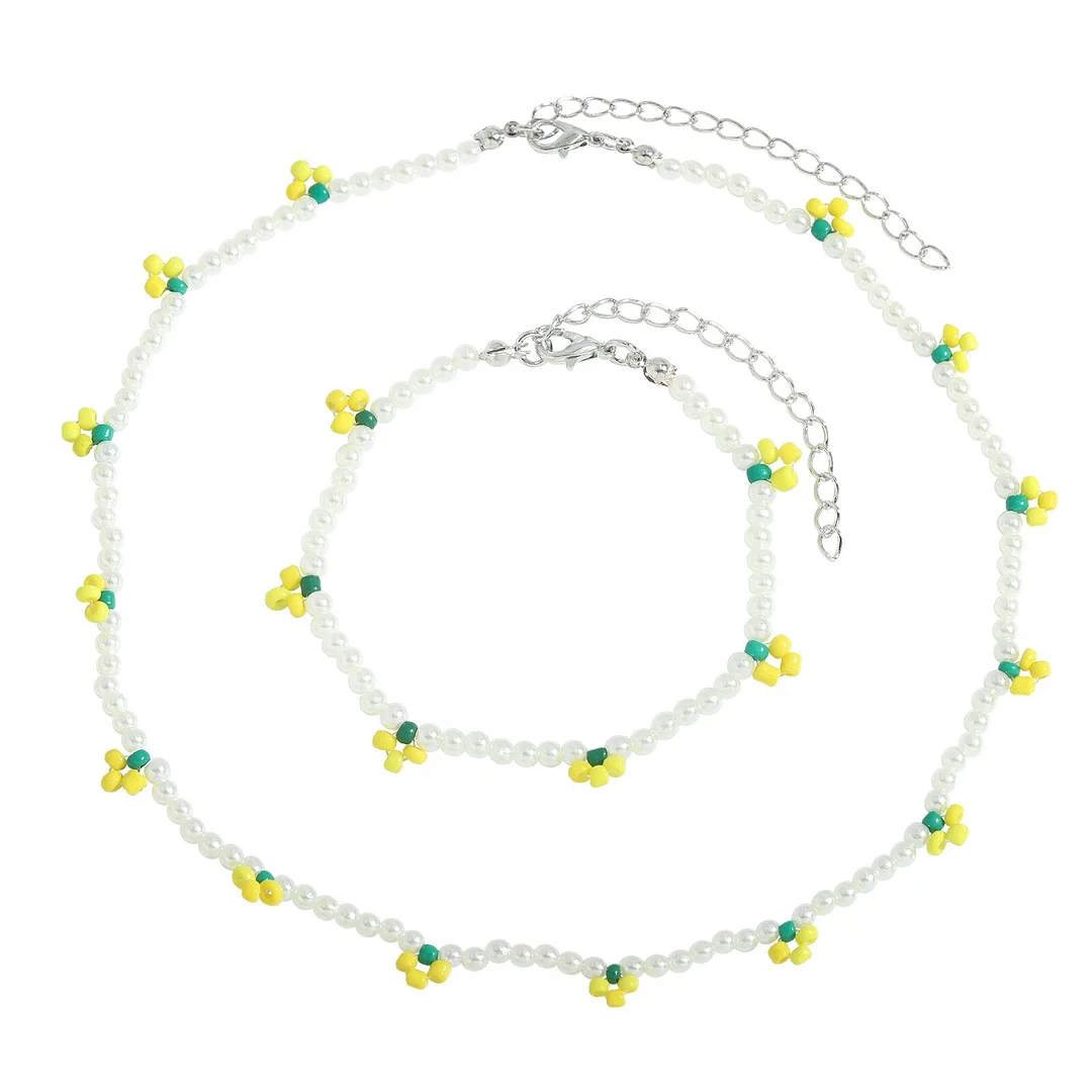 Dvacaman 2021 New INS Korean Sweet Colorful Little Flower Acrylic Pearl Bohemian Beaded Clavicle Necklaces for Women DIY Jewelry