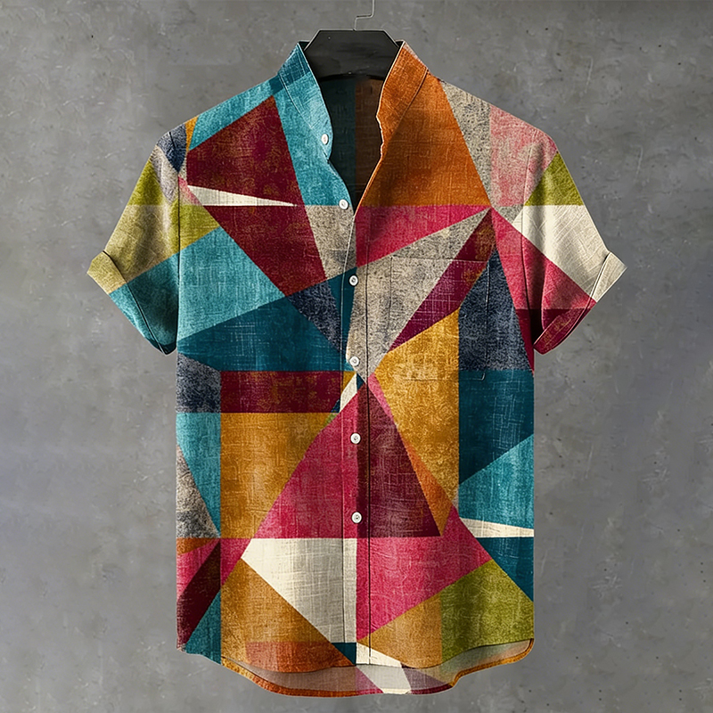Men's Vintage Geometric Pattern Casual Shirt  artssus