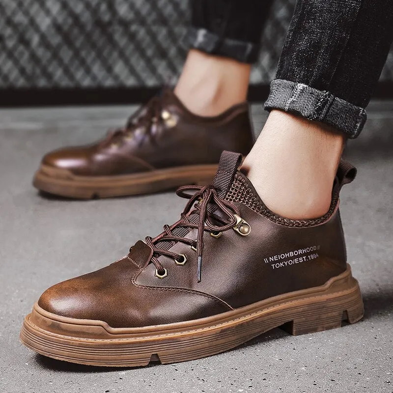 2021 New Design Mens Casual Shoes Classic Round Toe Leather Dress Shoes Men Lace Up Oxford Business Formal Shoes Man Working