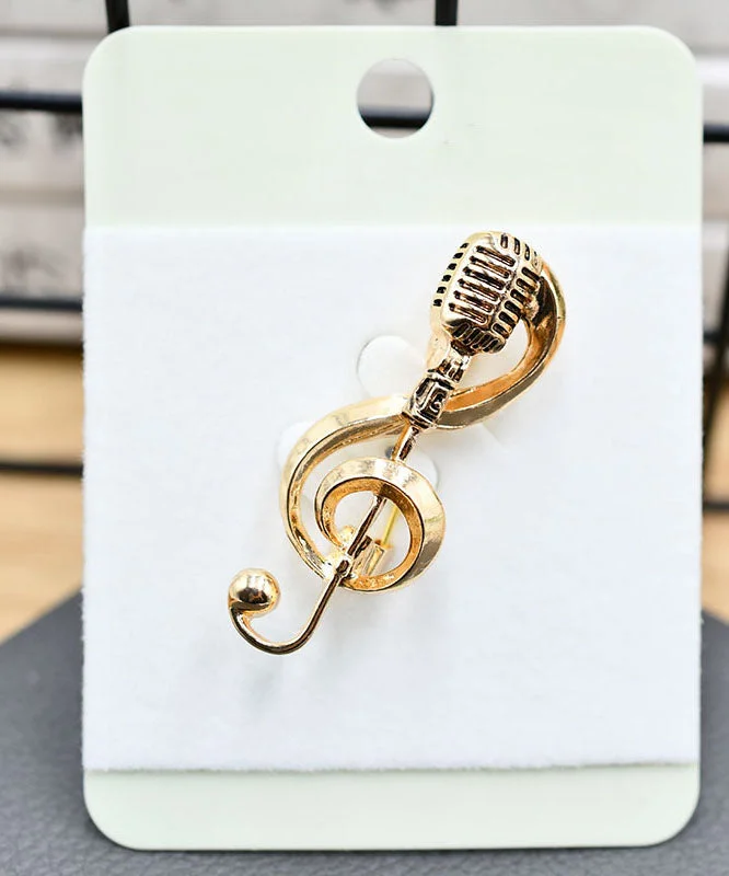 Retro Gold Alloy Microphone Musical Note Brooches