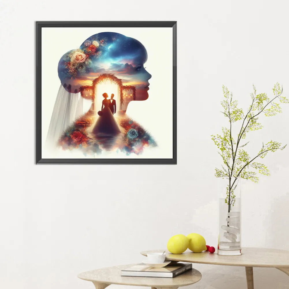 Full Round Diamond Painting 30*30cm - Romantic Wedding Silhouette