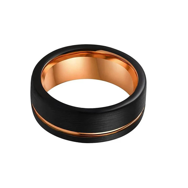 6MM 8MM Women's Or Men's Rose Gold Grey Triple Tone Tungsten Carbide Wedding Bands Pipe Cut Flat Edges