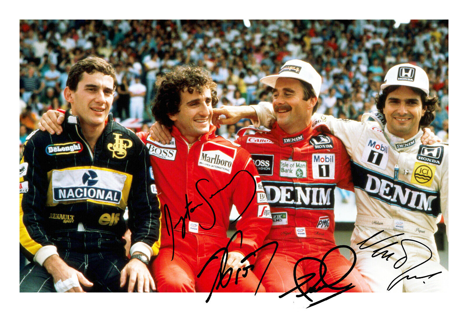 Ayrton Senna Alain Prost Nigel Mansell Nelson Piquet Signed Autograph Photo Poster painting Prnt