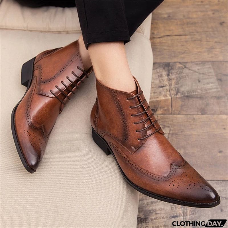 Men's Split Leather Pointed Toe Ankle Boots