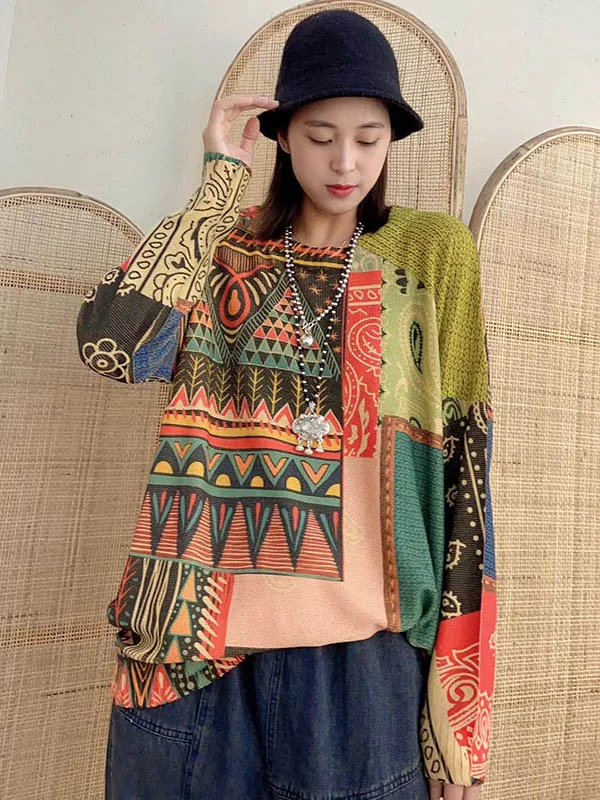 Bohemia Vintage Loose Geometric Printed Knitting Sweater