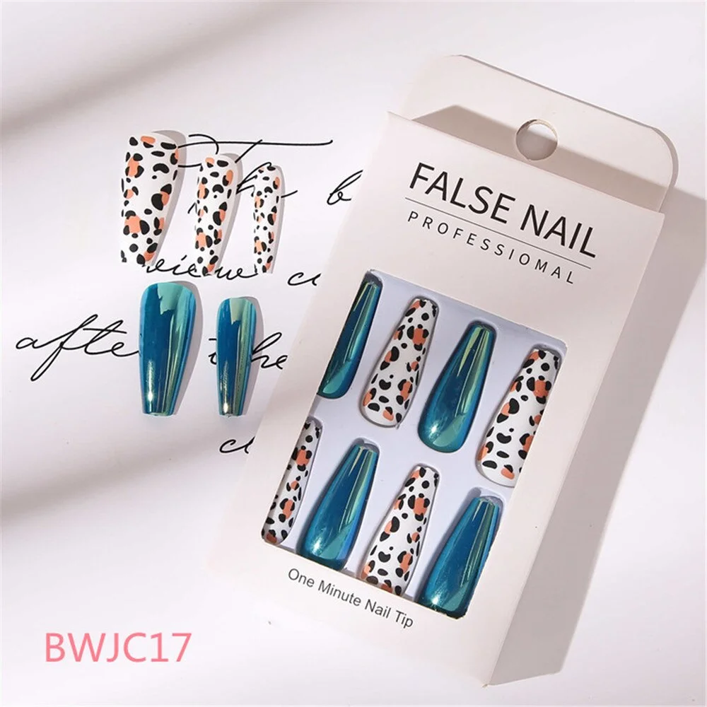 24 Pcs Long Design Ballet Coffin Fake Nails Sequins False Nail Artificial Plastic Press On False Nail Tips Manicure Nail Art