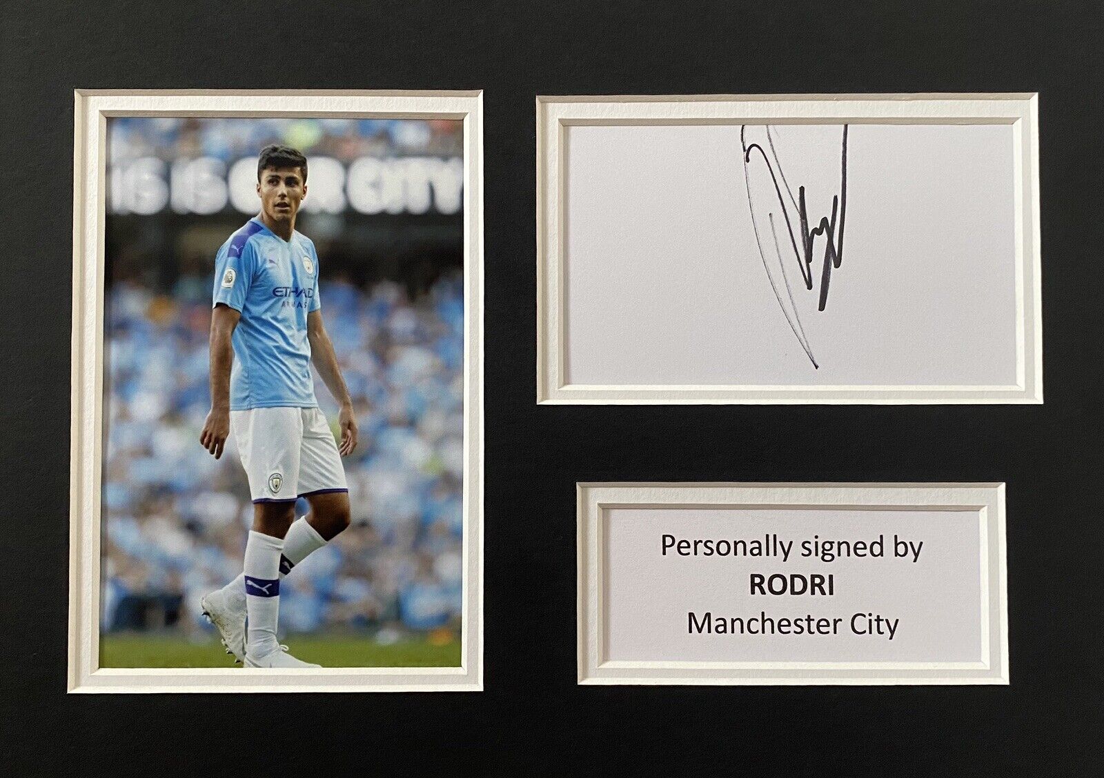 Rodri Hand Signed White Card In A4 Manchester City Frame Display