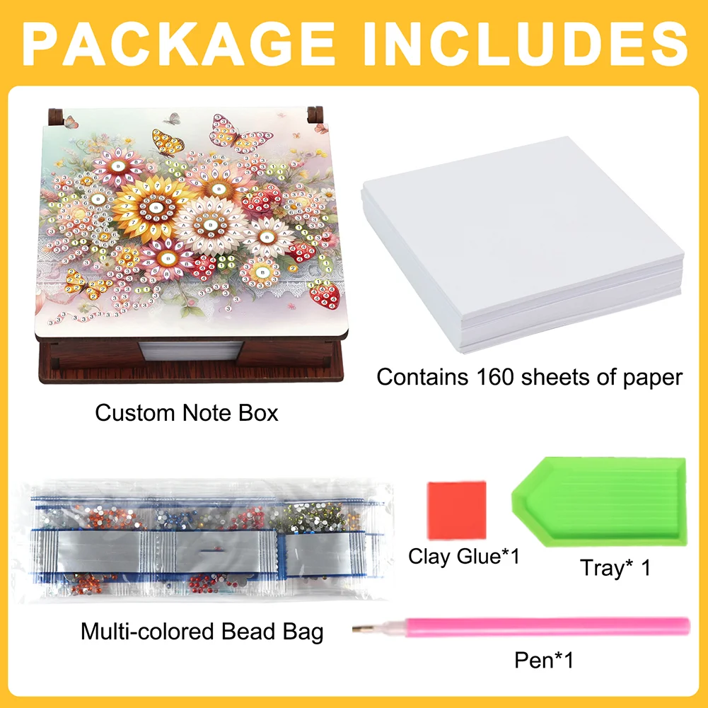1pc Flower Pattern DIY Diamond Painting Note Box with 160 Sheets Desktop Decor